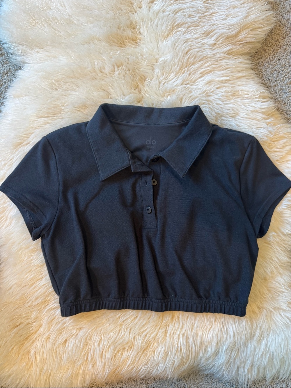 Alo Black Cropped Polo Top